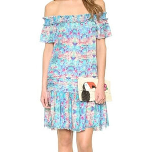 Anthro Willa Summer Mini Dress Pepin Off the Shoulder Ruffle Tier sz 4